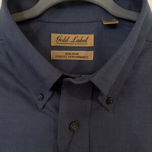 roundtree yorke gold label dress shirt 2XL Tall Dark Blue No Iron Button Down